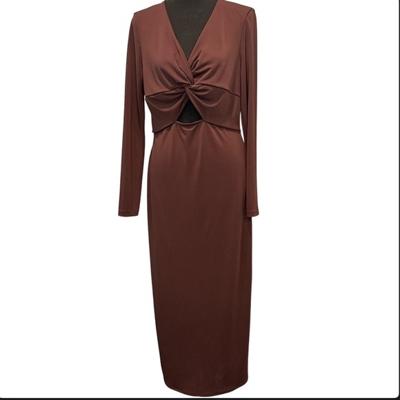 MANGO BROWN CUT-OUT LONG SLEEVE FORMAL DRESS SIZE 8 New w/ Tag - Picture 6 of 13